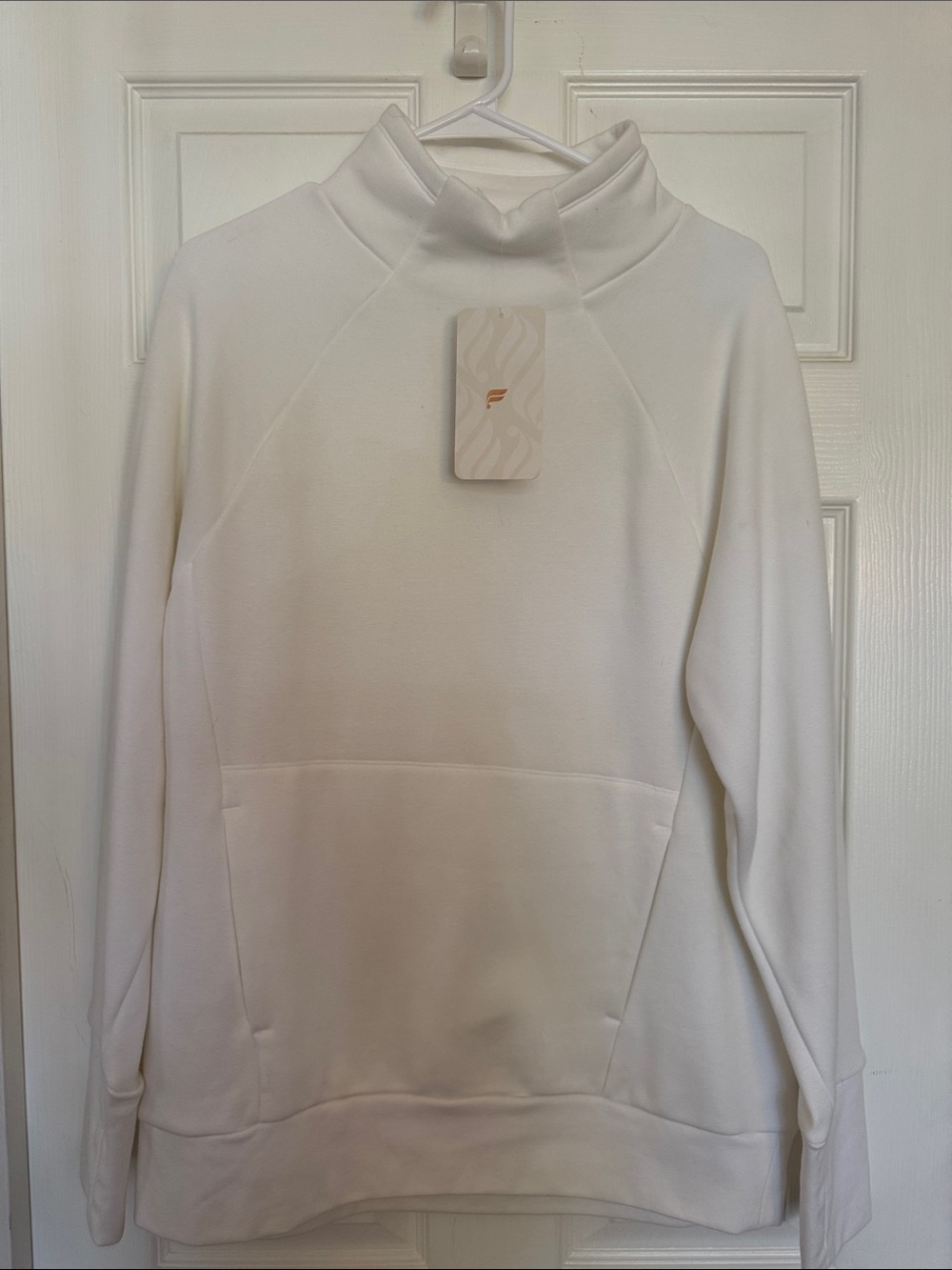 Fabletics White Funnel-Neck Pullover Athleisure Sweatshirt
